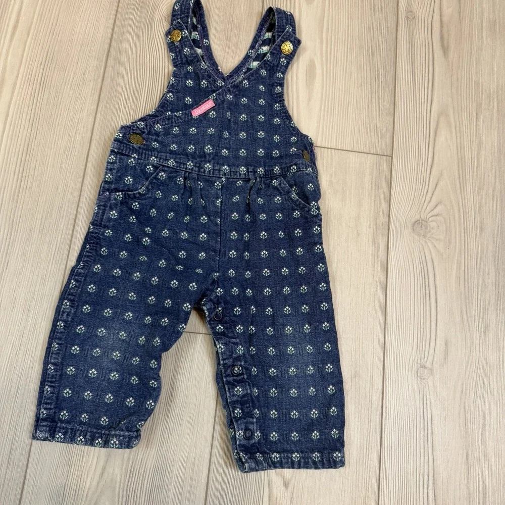 Vtg 1980s Oshkosh‎ Vestbak 12M Romper Overalls Flower USA Denim Embroidered